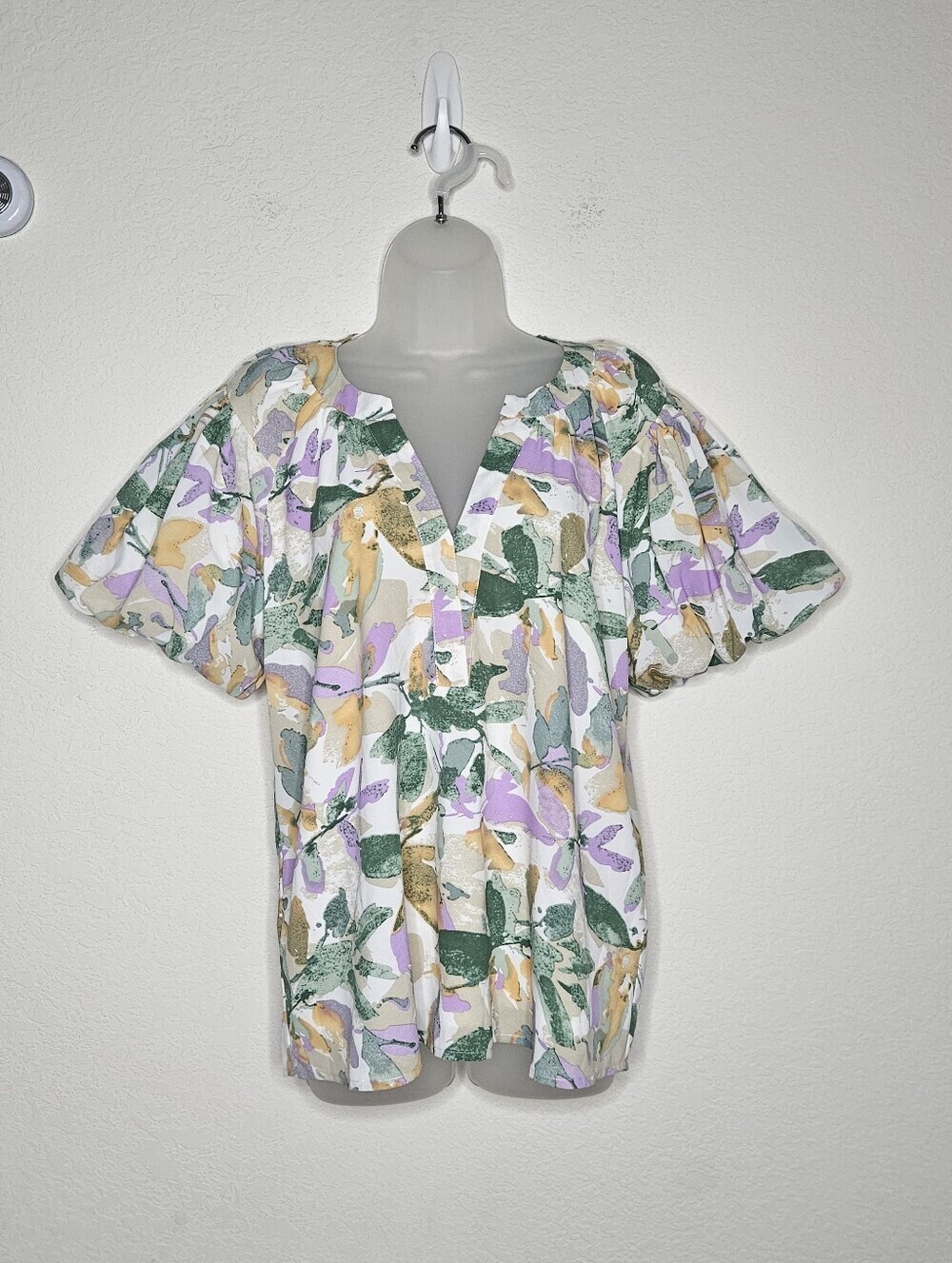 Entro Floral Abstract Puff Sleeve Blouse Size Medium Cottagecore Top Peasant